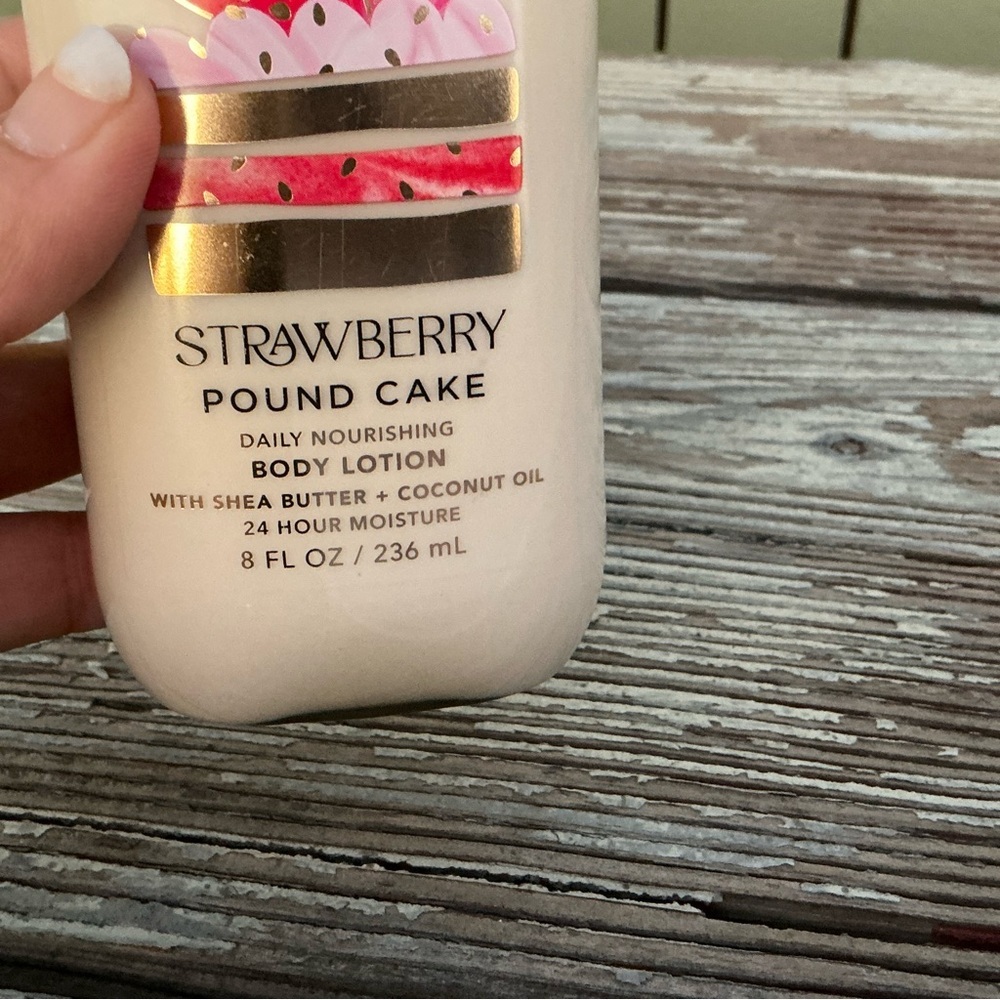 Bath & Body Works Strawberry Pound Cake Lotion with Pink and Gold Accents - Picture 3 of 5